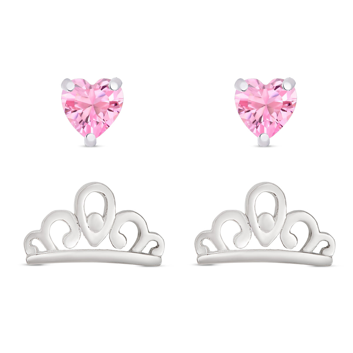 Princess Tiara & Pink Heart Stud Set - Cardeva