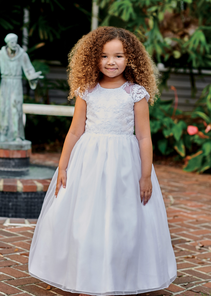 Short Sleeve Lace Bodice Ceremonial Gown - Cardeva