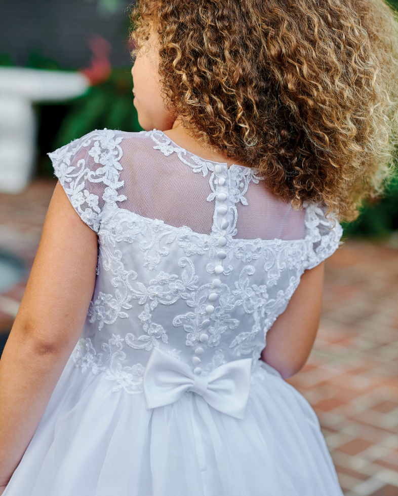 Short Sleeve Lace Bodice Ceremonial Gown - Cardeva