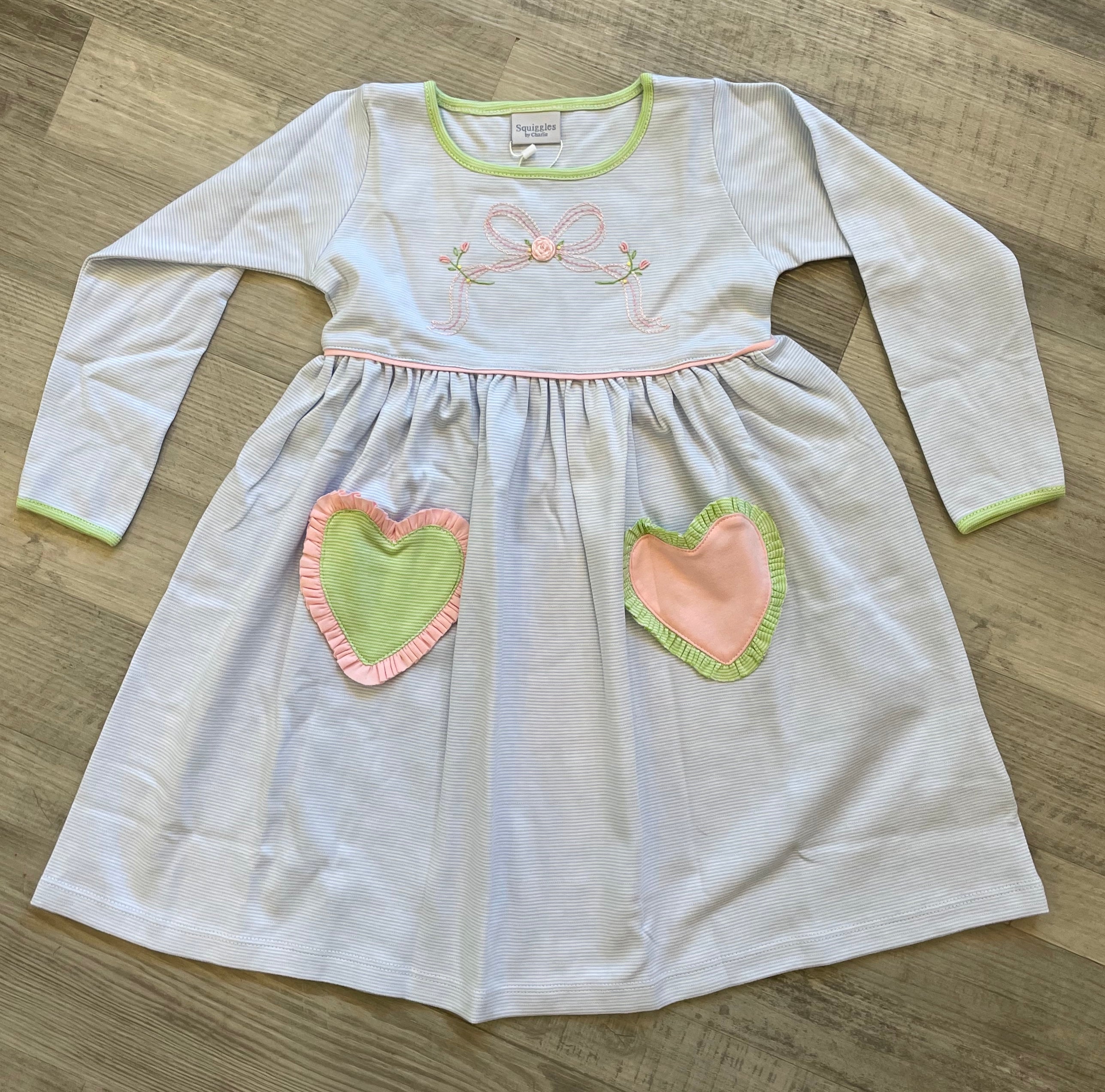 Heart Pocket Stripe Bow Dress - Cardeva