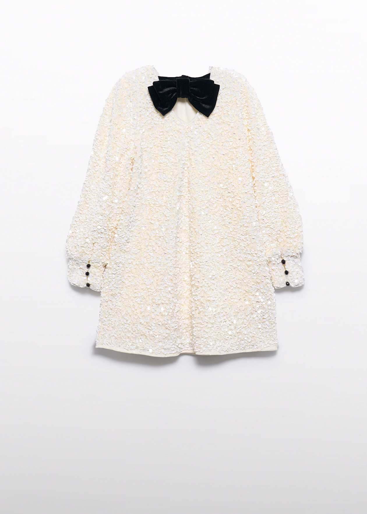 Cream Sequin Dress with Velvet Bow - Cardeva