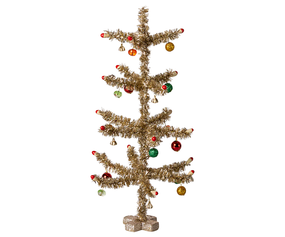 Christmas Tree, Mini,  Gold with Red & Green - Cardeva